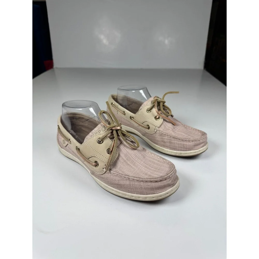 Sperry Koifish STS86519 Womens 7.5 Linen Pink Sparkle Moc Toe Lace Up Boat Shoes